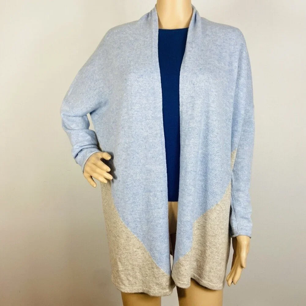 Kinross Lightweight 100% Cashmere Cardigan Sz M Colorblock Open Front Sweater - Picture 1 of 6